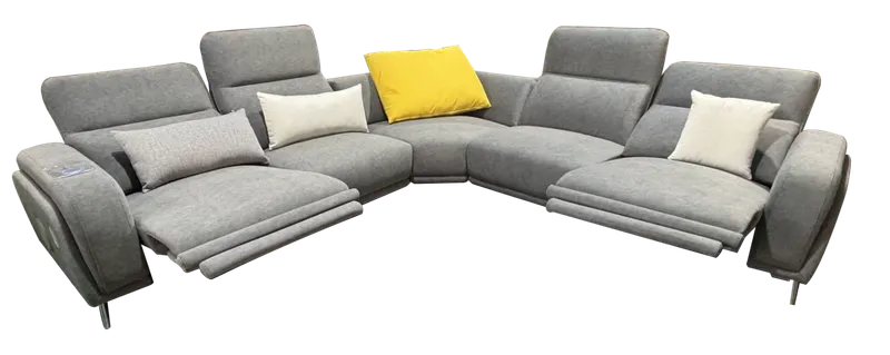 Salon d'angle en tissu gris avec fonction – 380 × 220 cm – SALON-01