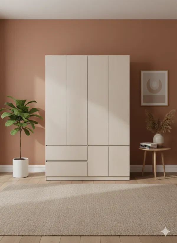 Armoire 6 portes 2 tiroirs MDF/métal gris clair 160×240×60 cm