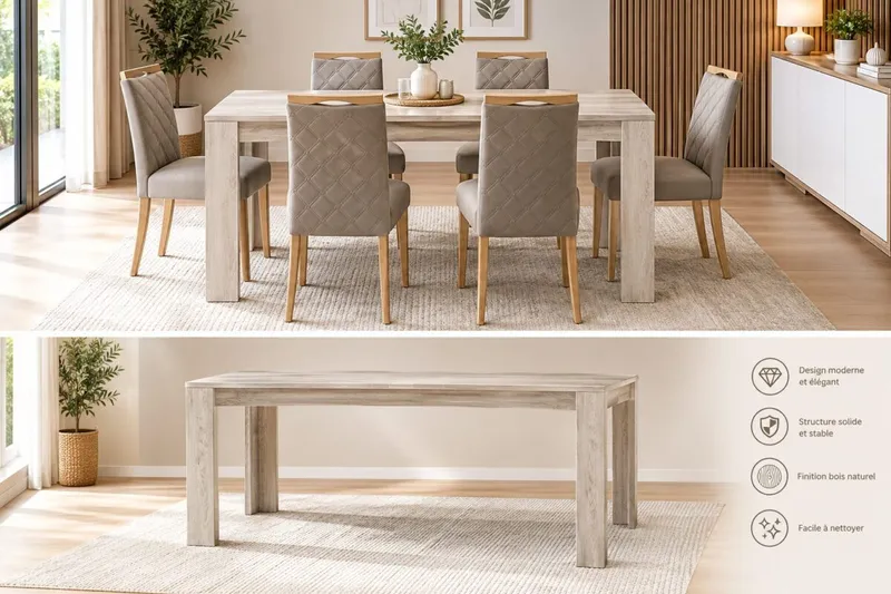 Table à manger rectangulaire 180×90 cm – Lisa – LISA-TABLE