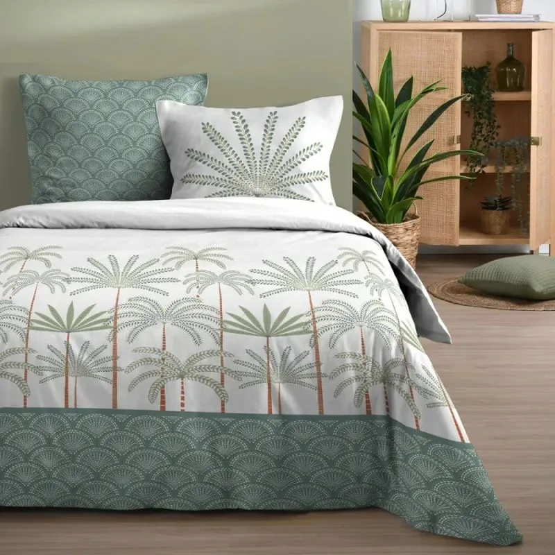 Parrure de lit morphea vert hc 240X220+2T63X63 100%COTON