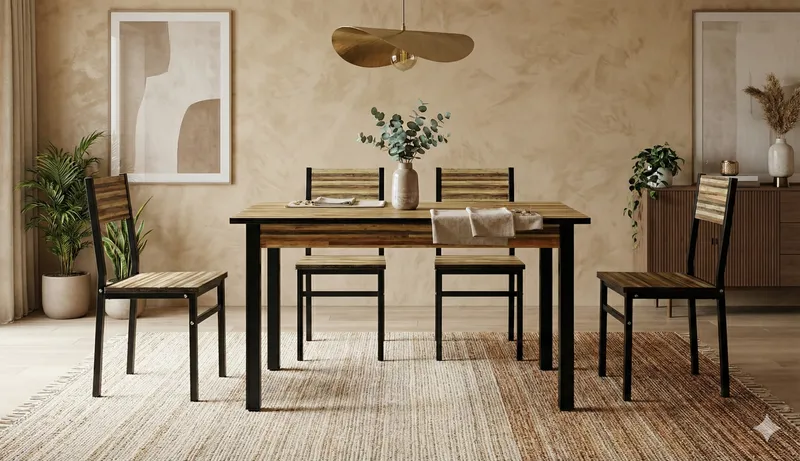 Table + 4 chaises en MDF – 120×70×76 cm