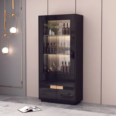 Vitrine en verre noire 90×40×190 cm – VITR-92502