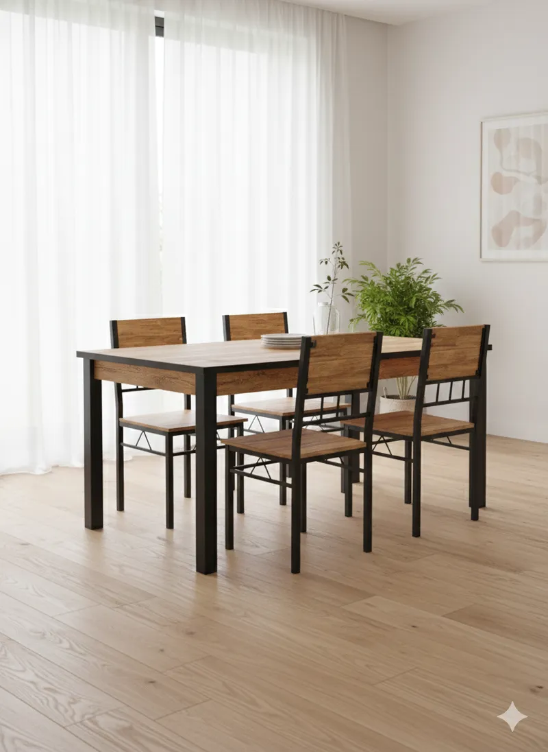 Ensemble table et 4 chaises – plateau 120×70 cm, hauteur 76 cm