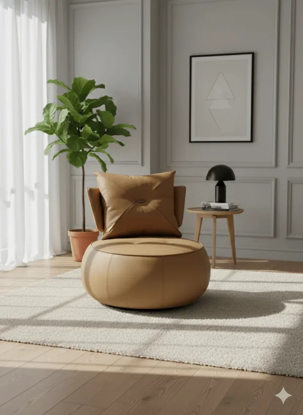 Fauteuil citrouille pivotant marron clair avec coussin
