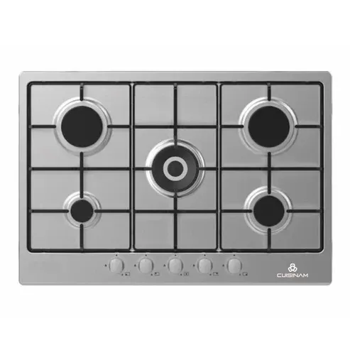 Plaque gaz encastrable Cuisinam 70 cm 5 feux Wok Inox CXIH-710301
