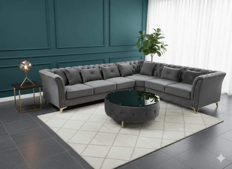 Salon d'angle tissu gris – Canapé modulable – SALON-R3067B