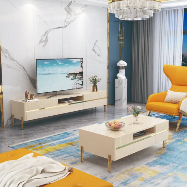 Table TV Beige Doré – 200 × 40 × 45 cm