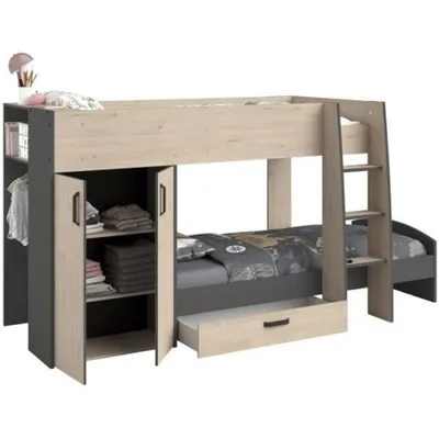 Lit superposé enfant 2×90×200 cm avec rangements