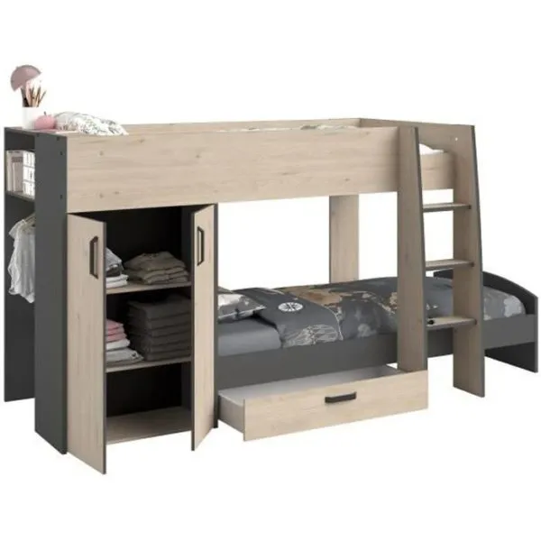 Lit superposé enfant 2×90×200 cm avec rangements