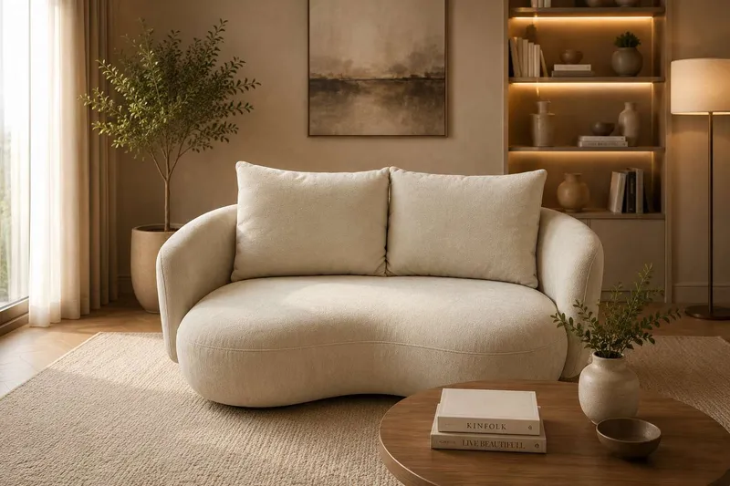 Salon moderne beige – canapé d'angle 160×90 cm (H. 65 cm)