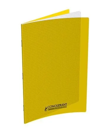 Cahier Conquérant 24×32 cm, 96 pages petits carreaux 5 mm, polypro jaune
