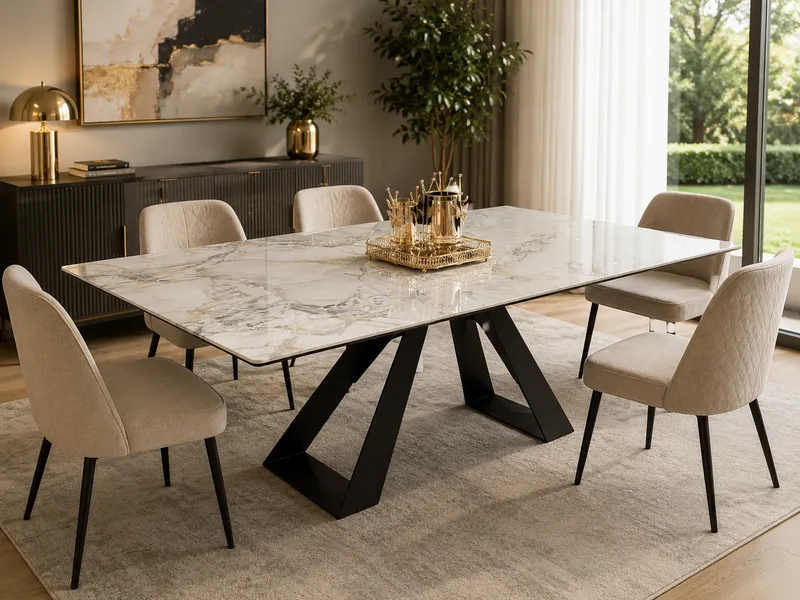 Table avec rallonges plateau céramique – 160 cm (+ 2 rallonges de 40 cm) × 90 × 75 cm
