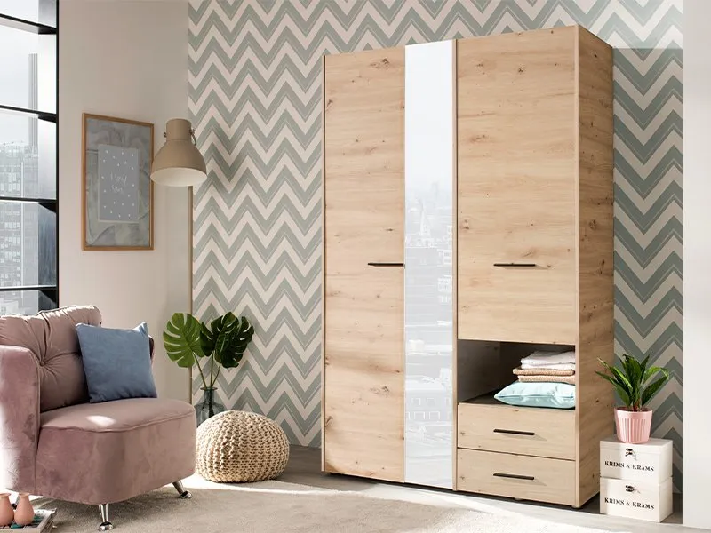 Armoire CAMBRIS 3 portes 2 tiroirs 127x54x205