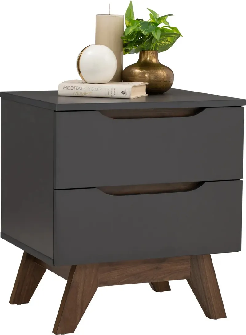 Table de chevet 2 tiroirs Walnut noir