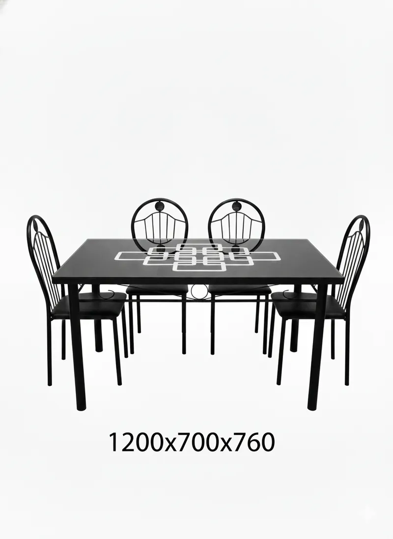 Ensemble table et 4 chaises en fer forgé noir – 120×70×76 cm