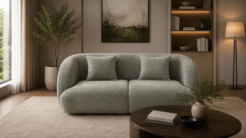 Salon moderne gris – canapé d'angle 180×90 cm, hauteur 75 cm