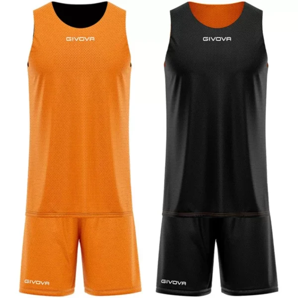 Kit Maillot Basket et Short Réversible Givova KITB03-0110 Noir Orange