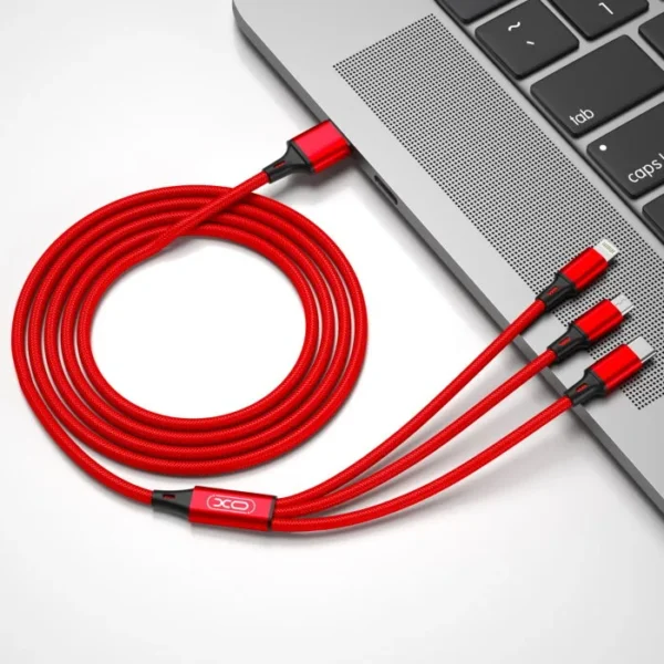 Cable tressé en nylon 3en1 XO NB173 Rouge – Image 3