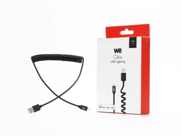 Câble de recharge WE USB Lightning torsadé 2m Noir – Image 2