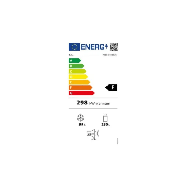 Réfrigérateur 2 portes 379L Beko RDSE450K30WN Froid brassé Blanc – Image 3