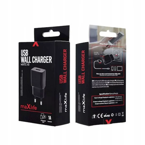 Chargeur secteur Maxlife USB Noir – Image 2