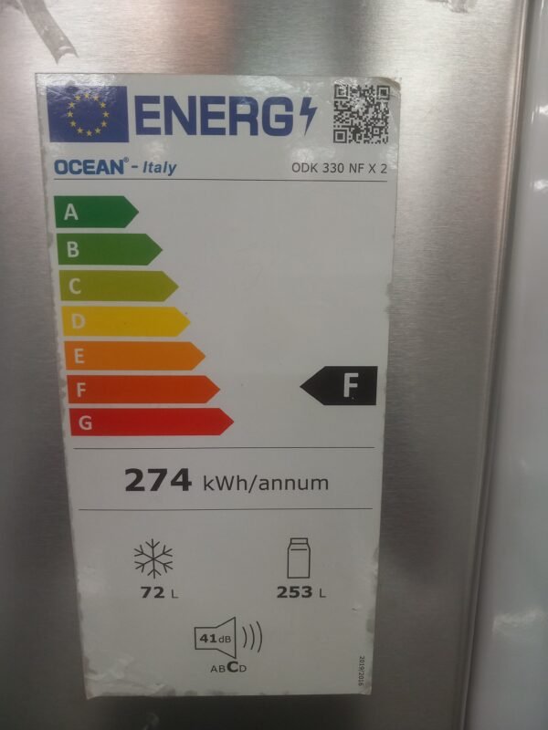 Réfrigérateur 334L Ocean ODK330NF Inox Froid Sec – Image 3