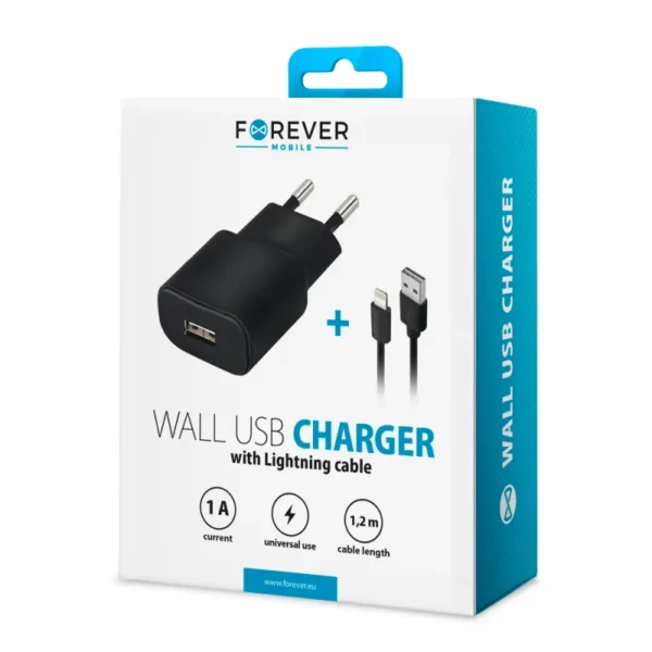 Chargeur USB Forever + câble Lightning Noir – Image 2