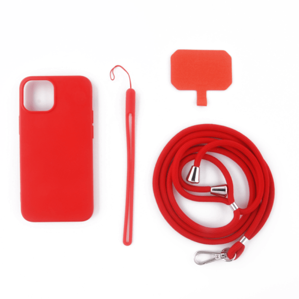 COQUE SILICONE AVEC TOUR DE COU ET TOUR DE POIGNET- IPHONE 15 ROUGE – Image 6