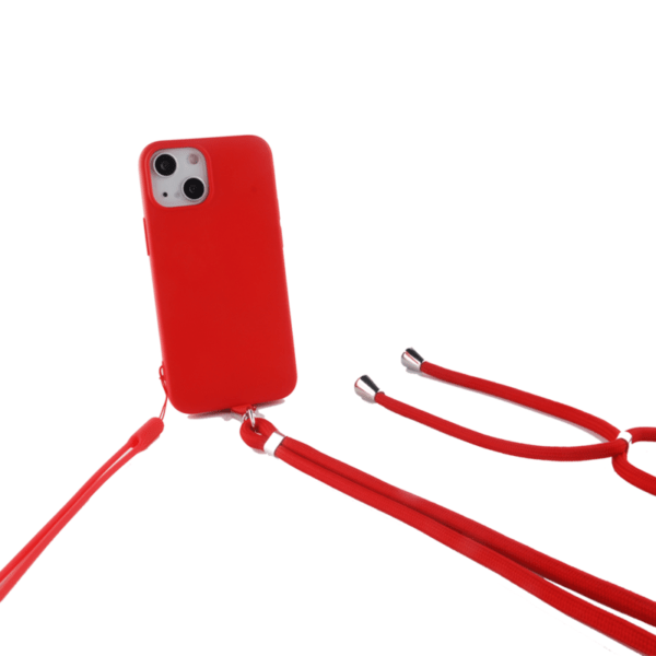 COQUE SILICONE AVEC TOUR DE COU ET TOUR DE POIGNET- IPHONE 15 ROUGE – Image 5