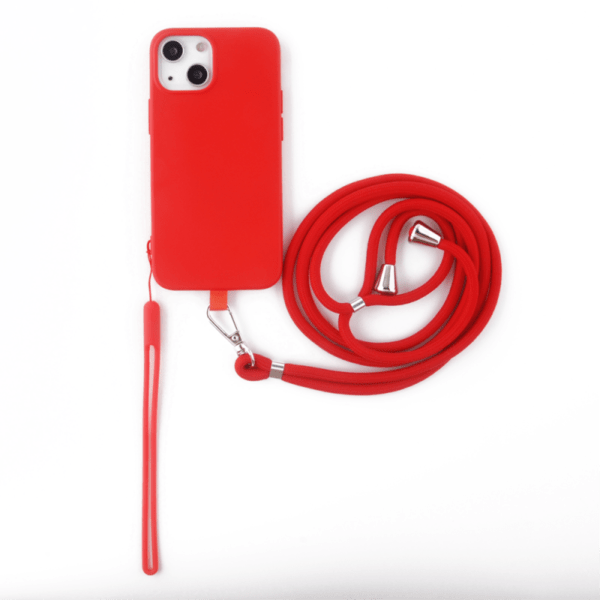 COQUE SILICONE AVEC TOUR DE COU ET TOUR DE POIGNET- IPHONE 15 ROUGE – Image 4