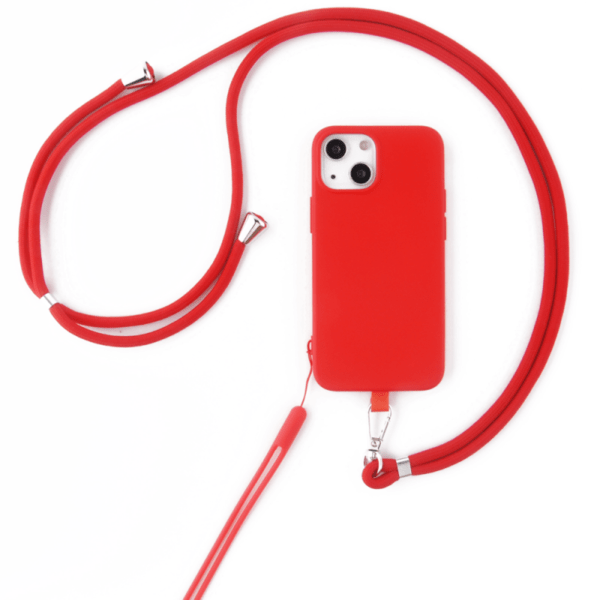 COQUE SILICONE AVEC TOUR DE COU ET TOUR DE POIGNET- IPHONE 15 ROUGE – Image 3