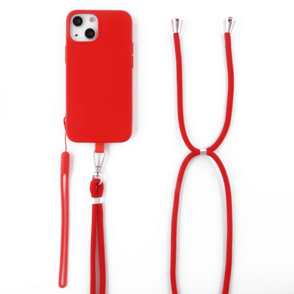 COQUE SILICONE AVEC TOUR DE COU ET TOUR DE POIGNET- IPHONE 15 ROUGE – Image 2