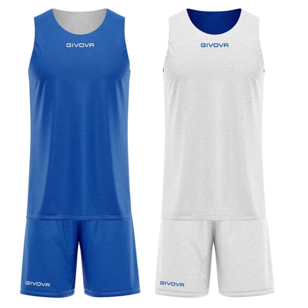 Kit Maillot Basket et Short Réversible Givova KITB03-0203 Bleu Clair Blanc