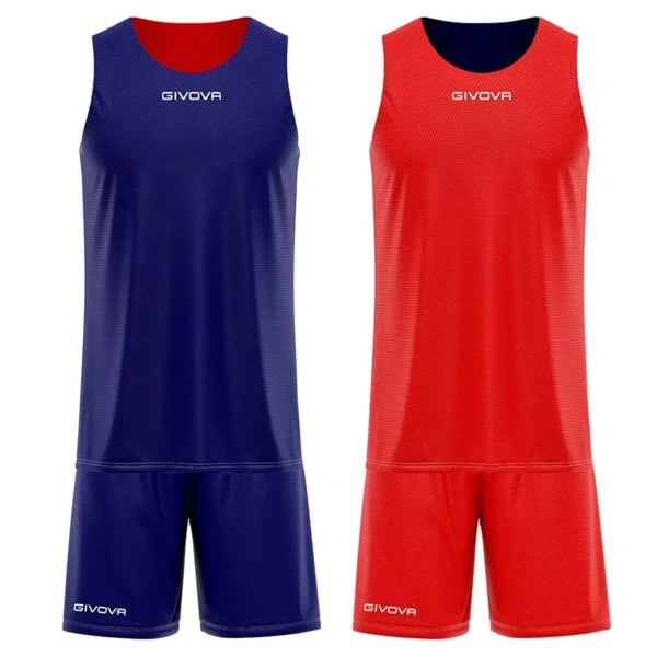 Kit Maillot Basket et Short Réversible Givova KITB03-0412 Rouge Bleu