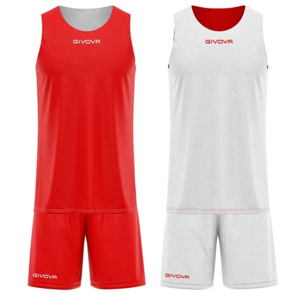 Kit Maillot Basket et Short Réversible Givova KITB03-0110 Rouge Blanc