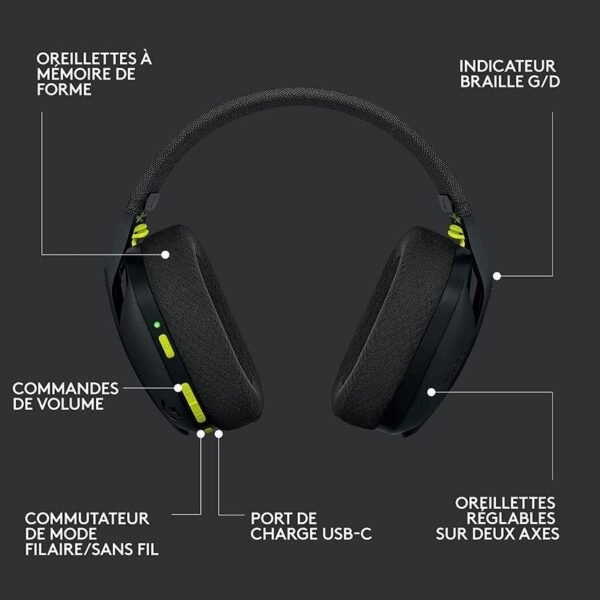 Casque gaming sans fil Logitech G G435 Lightspeed/Bluetooth 2 Micros intégrés – Image 2