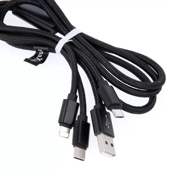 Cable USB Triplug 3-en-1 USB-A vers Micro-USB / USB-C / Lightning - NOIR – Image 7