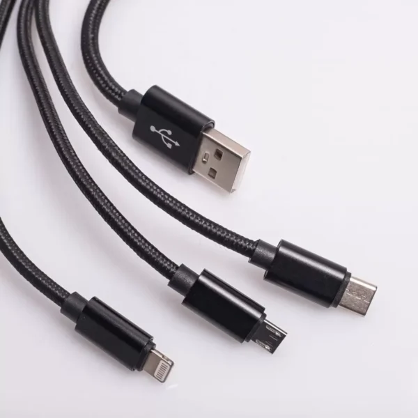 Cable USB Triplug 3-en-1 USB-A vers Micro-USB / USB-C / Lightning - NOIR – Image 3