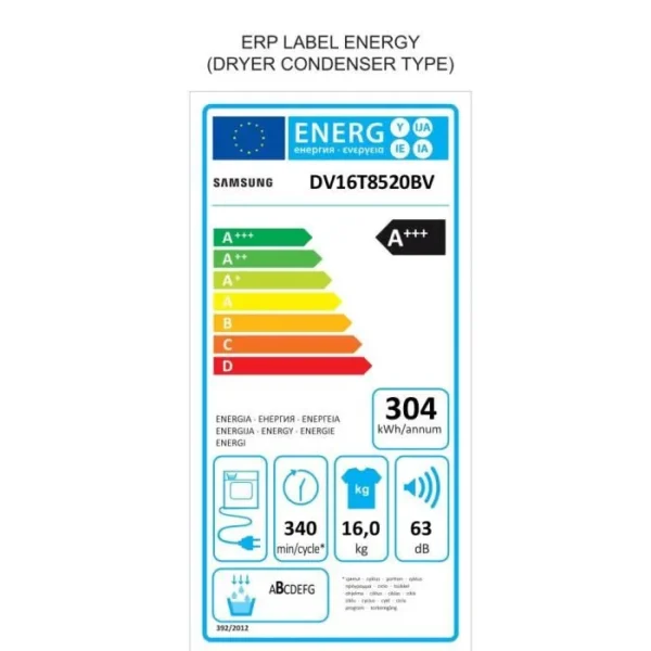 Sèche-linge 16kg Samsung DV16T8520BV Pompe à Chaleur Hybride – Image 8
