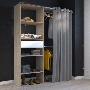 Dressing Gary rideau 210CM gris L143 x H182 x P48 cm Chêne Blanc