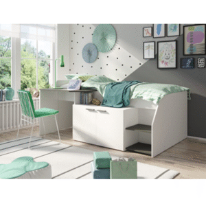 Lit avec bureau et rangement multi blanc
