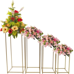 Vase Doré pour Centre de Table Mariage avec Panneau Métallique 4 Pièces