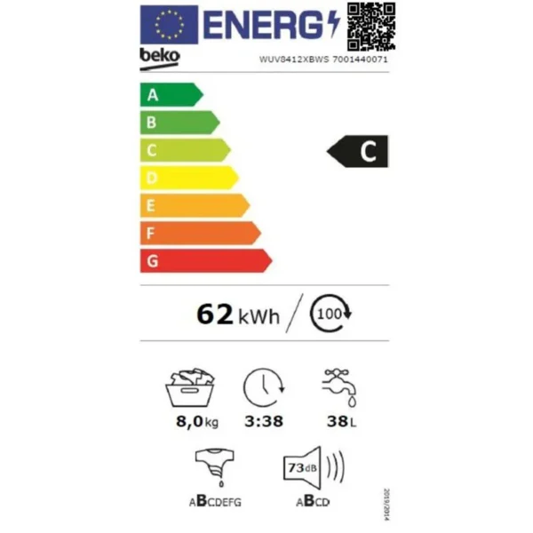 Lave-linge frontal 8Kg Beko WUV8412XBWS Blanc – Image 4