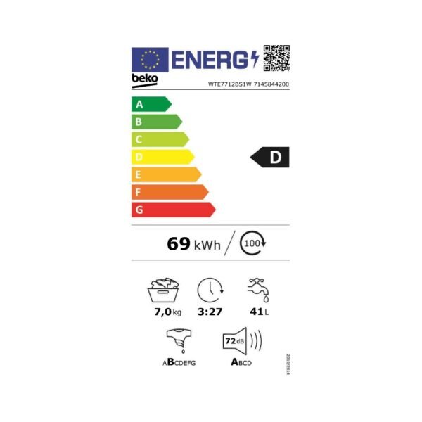 Lave-linge 7kg Beko b100 WTE7712BS1W Blanc – Image 2