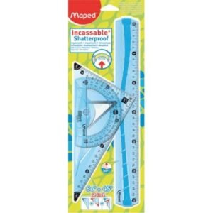 Kit géométrie 3 pièces : règle, équerre, rapporteur, coloris assortis