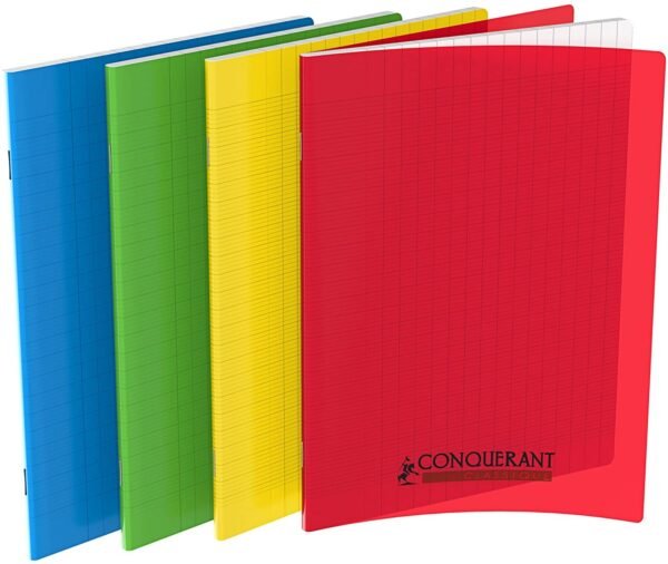 Cahier agrafe 17 X 22 cm 90G 96P Seyes classique Couverture en Polypro couleurs assorties CONQUERANT