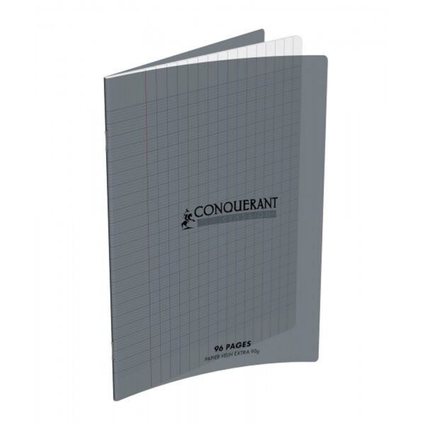 Cahier agrafe 17 X 22 cm 90G 96P Seyes classique Couverture en Polypro Gris CONQUERANT