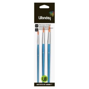 SACHET 3 PINCEAUX ROND POILS SYNTHETIQUES FERRULE ALU MANCHE COURT