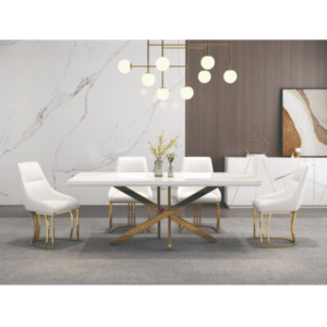 Table à manger 2000 x 1000 x 750 cm Blanc Marbre Doré 11678