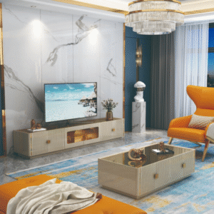 Table TV 2000 x 400 x 450 cm Beige Doré 90684